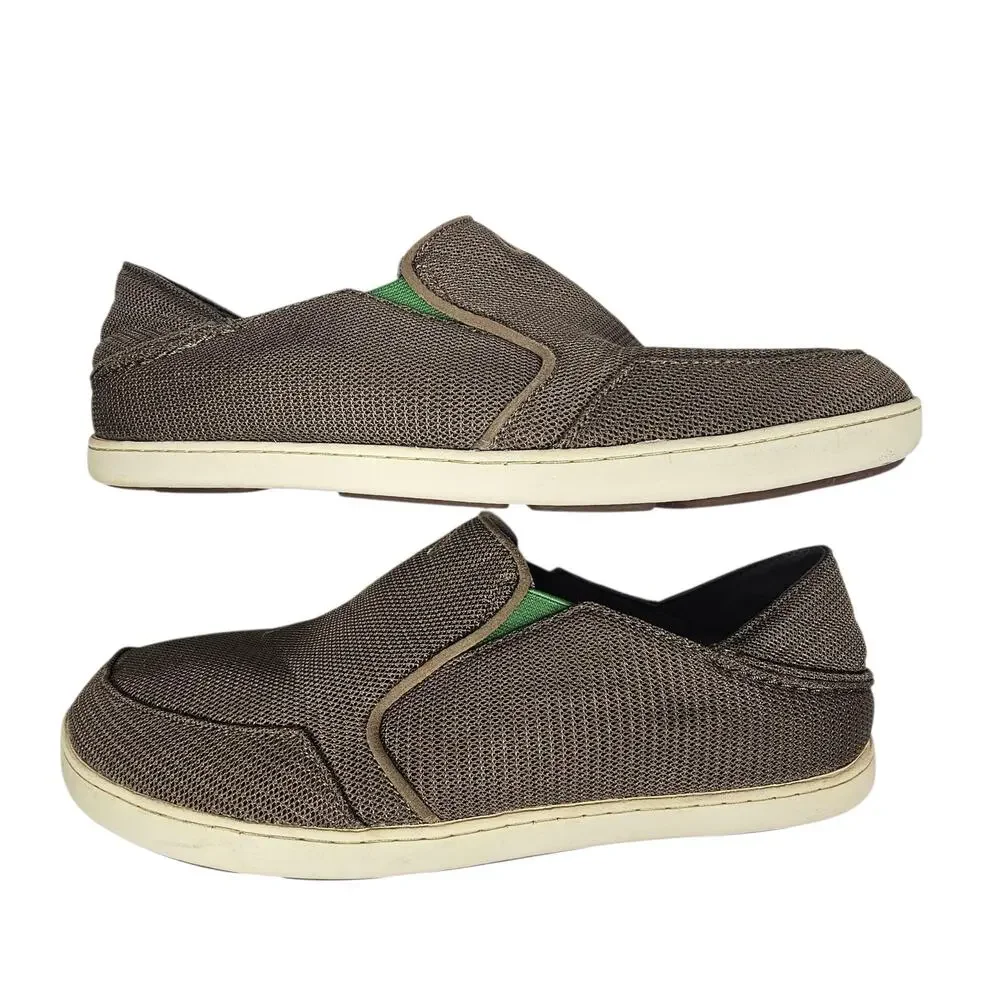 OluKai Nohea Mesh Men's Slip-On Comfort Shoes in Mustang/Lime Peel Size 11.5